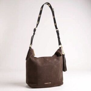 Michael Kors AUTHENTICATED Brown Suede Leather Hobo Bag Gold Chain Tassel Boho